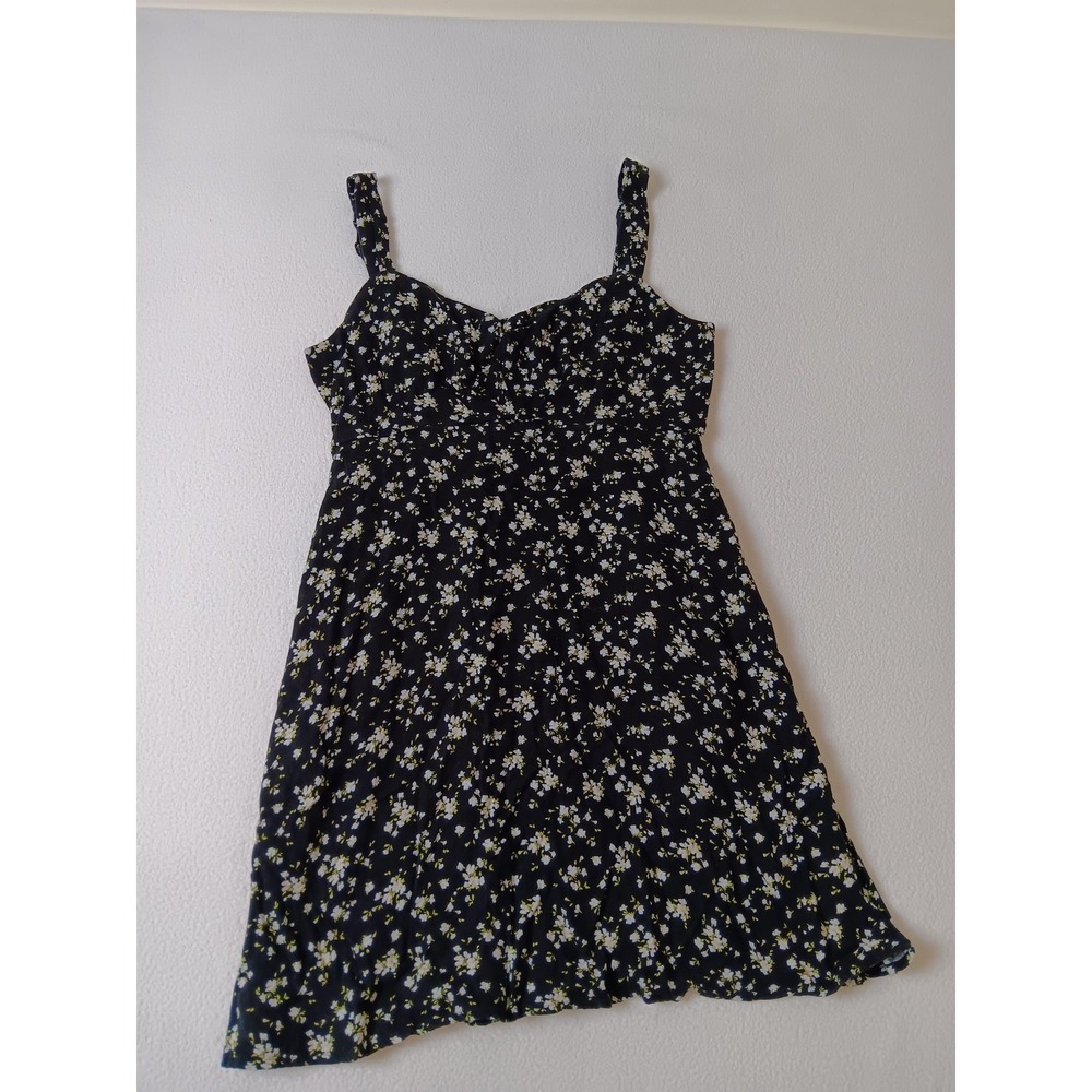 Dress Womens S Black Floral Sundress A-Line Knee Length Strappy Sweetheart